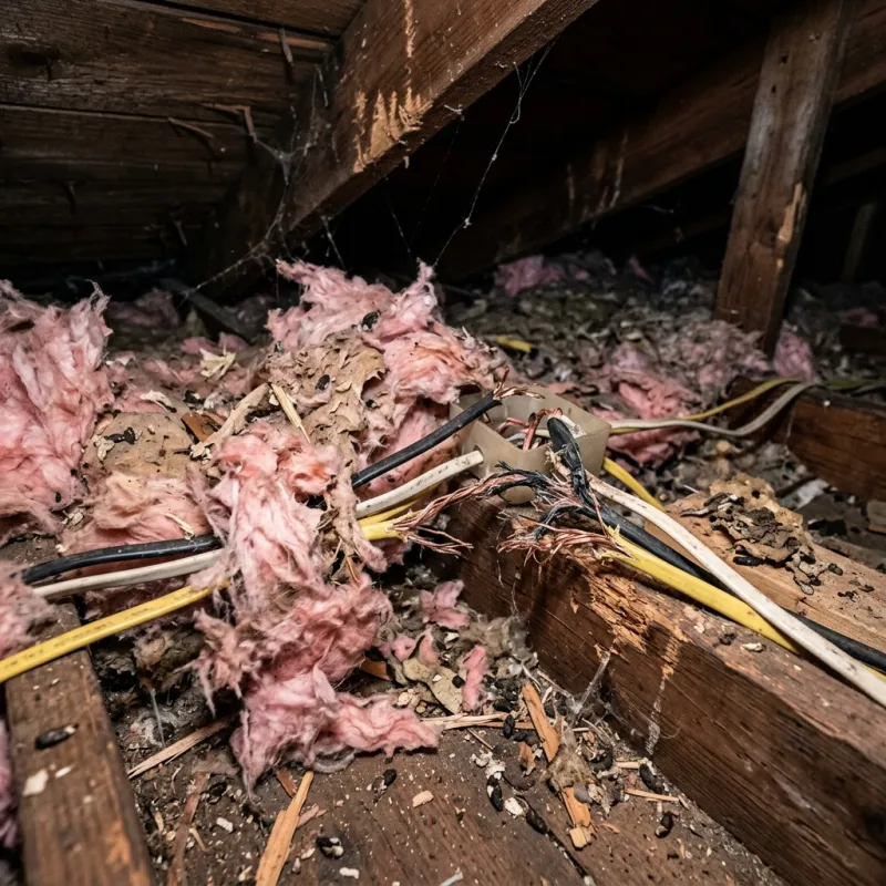 Contaminated ceiling insulation being assessed in a Sunshine roof space
