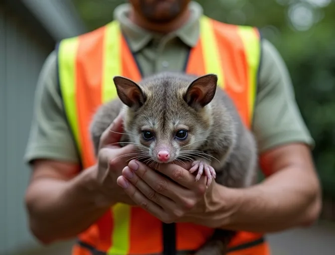 Animal handler safely recovering a deceased possum in Sunshine