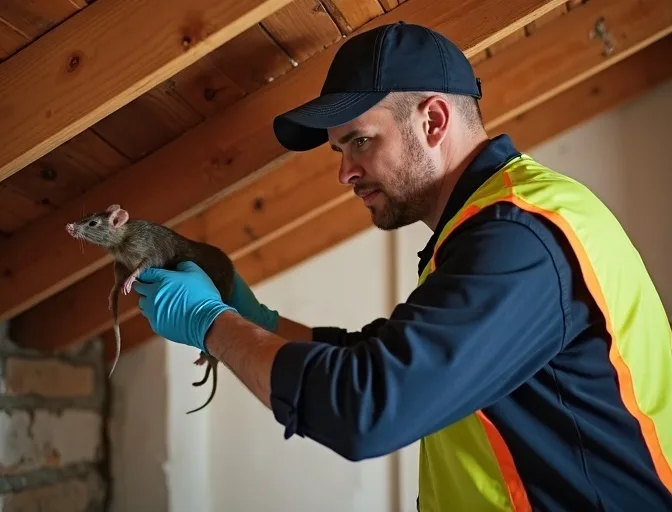 Technician inspecting a roof cavity for a dead rat in Sunshine